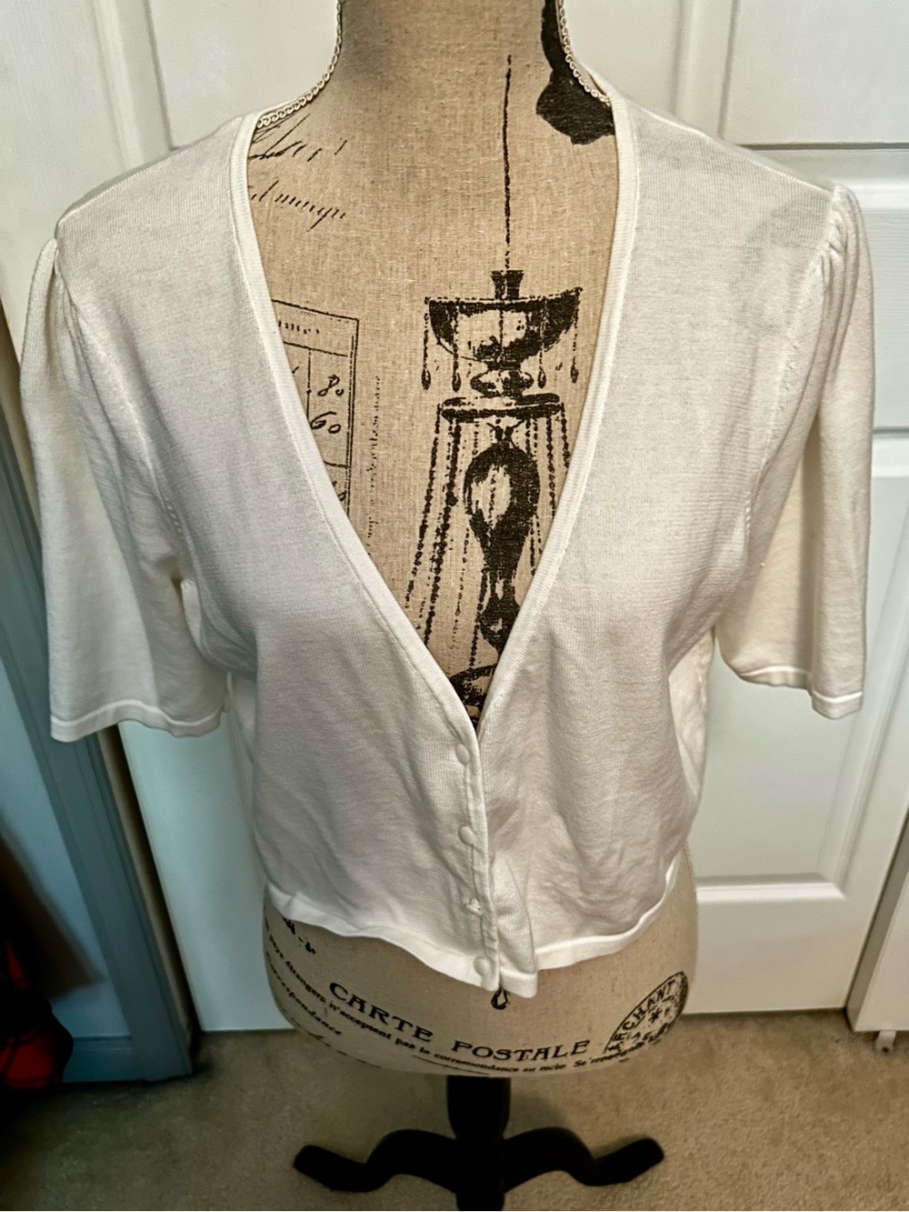 Cream Short-Sleeve Button Front Women’s Sweater